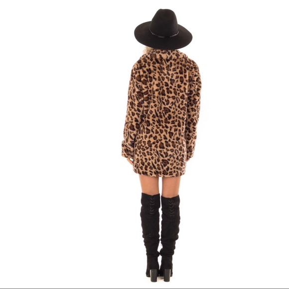 Leopard Faux Fur Jacket Coat with Pockets - Picture 5 of 6